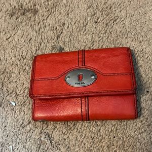 Red Fossil trifold wallet